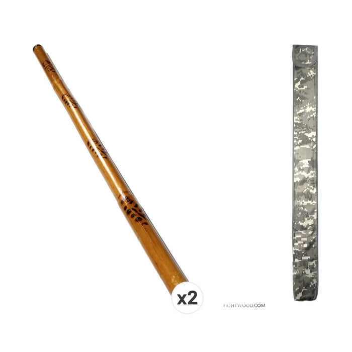 SET: 2x Philippinischer Escrima Trainingsstock (Rattan, 71 cm) + Arnis Authority Tasche Camouflage