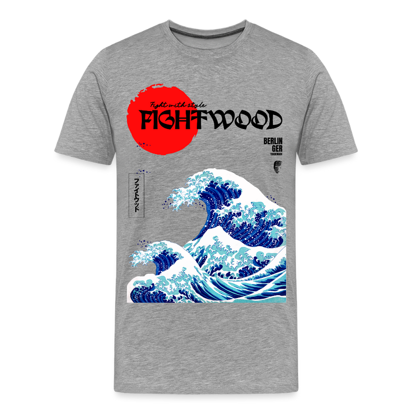 Fightwood® Fightwithstyle Big Waves Premium T-Shirt für Männer – Nachhaltig & Fair - Grau meliert