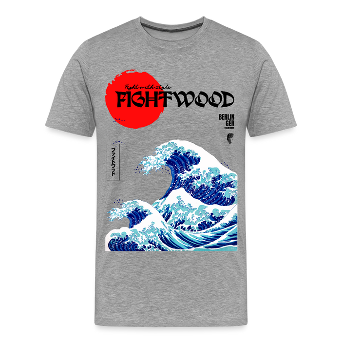 Fightwood® Fightwithstyle Big Waves Premium T-Shirt für Männer – Nachhaltig & Fair - Grau meliert