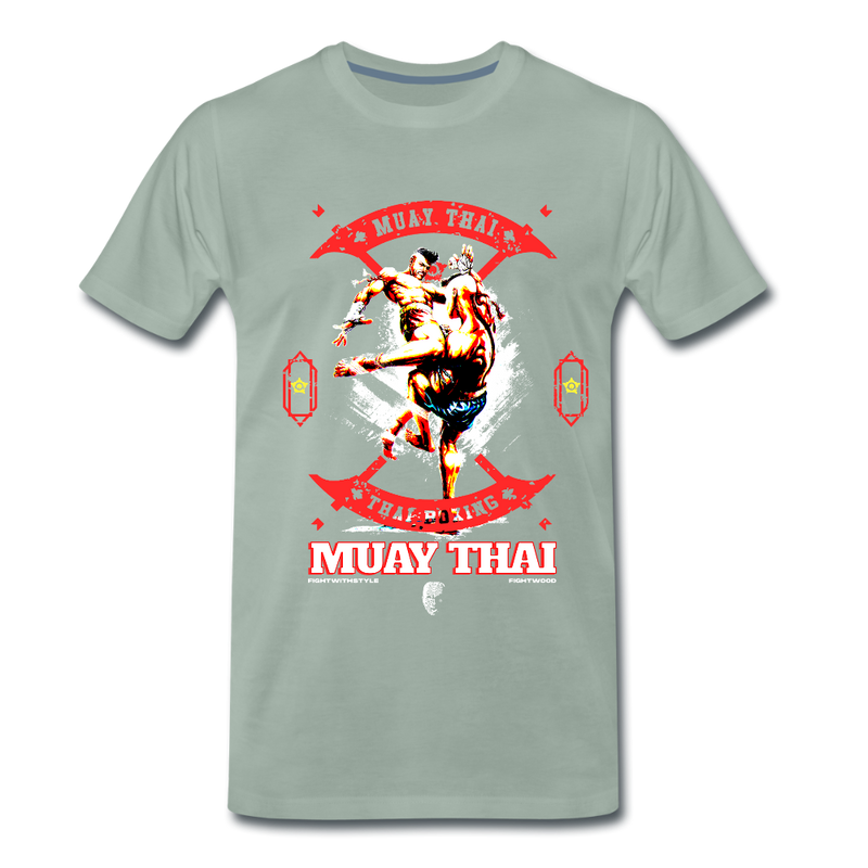 Fightwood Fightwithstyle Muay Thai - Männer Premium T-Shirt - Graugrün