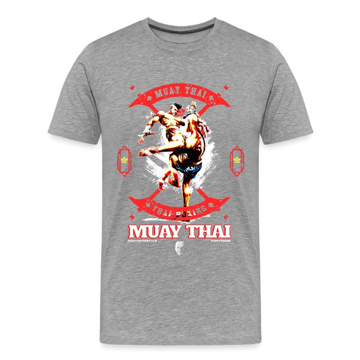 Fightwood Fightwithstyle Muay Thai - Männer Premium T-Shirt - Grau meliert