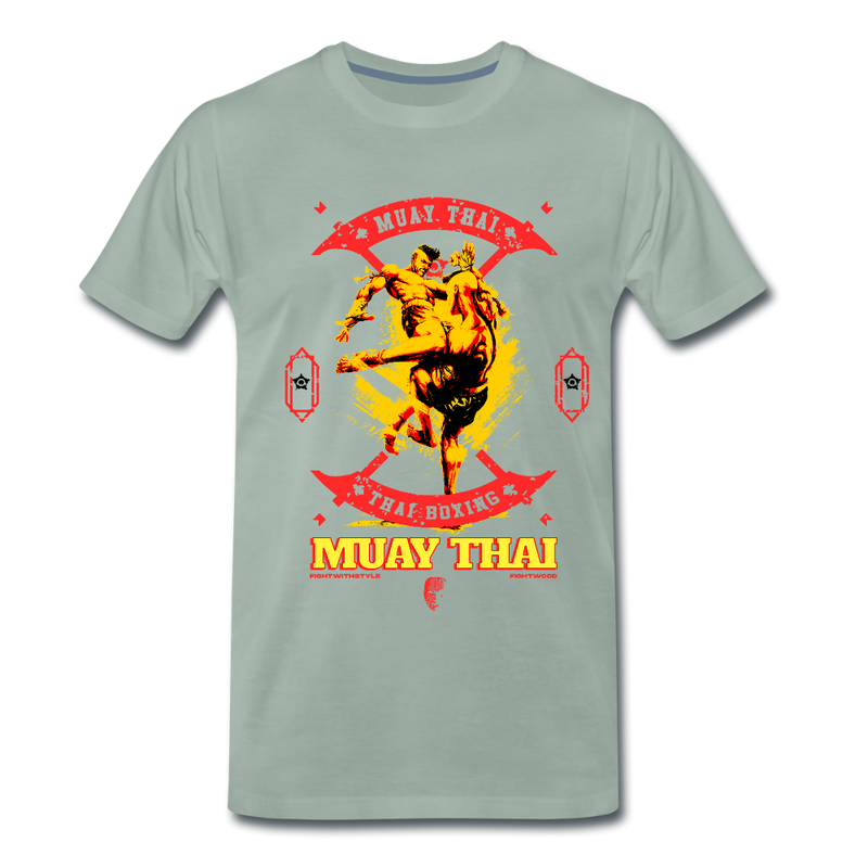 Fightwood Fightwithstyle Muay Thai - Männer Premium T-Shirt - Graugrün