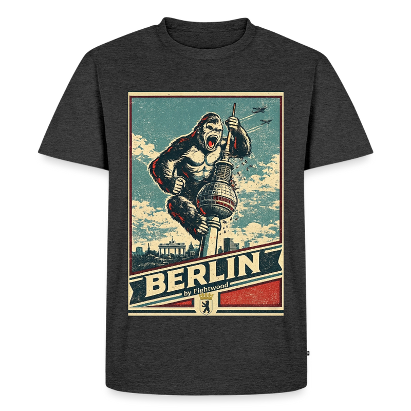 Fightwood Gorilla in Berlin - Premium männer T-Shirt - Anthrazit meliert