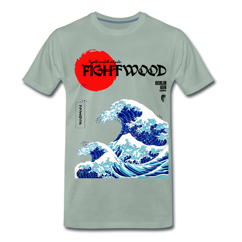 Fightwood® Fightwithstyle Big Waves Premium T-Shirt für Männer – Nachhaltig & Fair - Graugrün