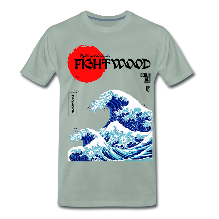 Fightwood® Fightwithstyle Big Waves Premium T-Shirt für Männer – Nachhaltig & Fair - Graugrün