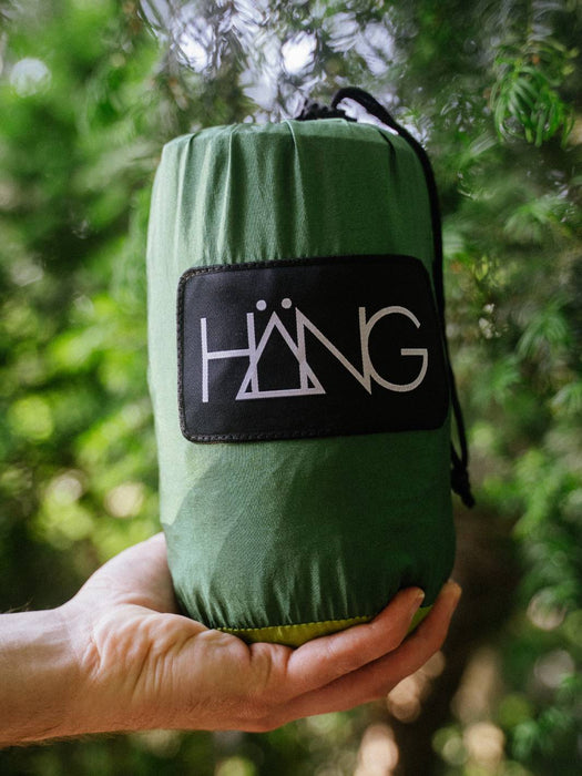 HÄNG Hängematte + Aufhängung – Ultraleicht (850 g), 2-Personen (250 kg+), in 60 Sek. ohne Knoten, nachhaltige Reise-Hängematte