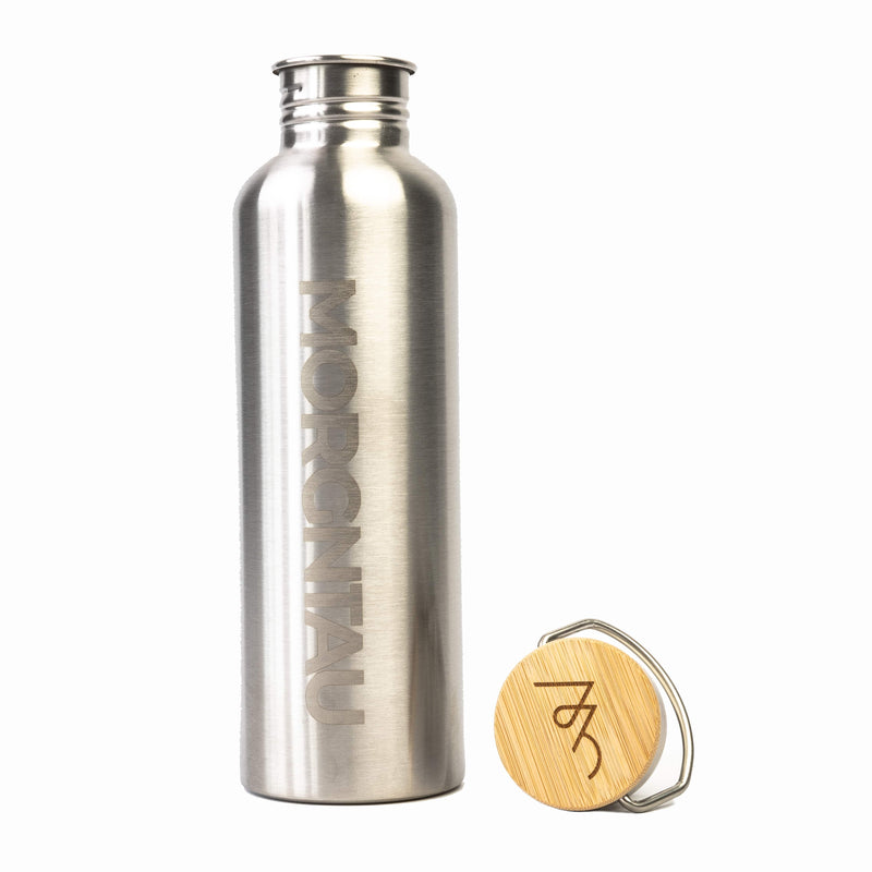 MORGNTAU Stainless Steel Water Bottle with Bamboo Lid – Robust Water Bottle for Outdoors, Travel & Everyday Use