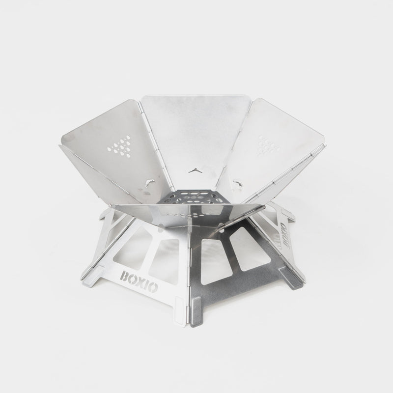 BOXIO FIRE Feuerschale mit Grillrost & SOLO UP – kompakter Camping-Grill aus Edelstahl