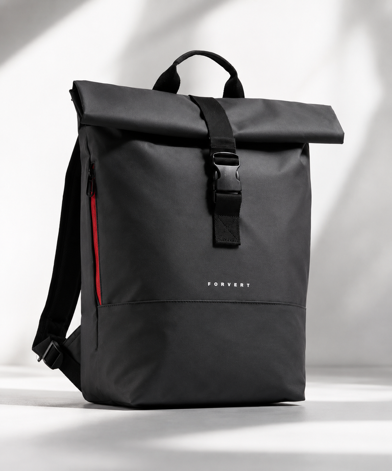 Forvert Tarp Lorenz Rucksack Black | 20 l Tagesrucksack mit Rolltop, Reißverschlussfach und verstellbaren Schultergurten