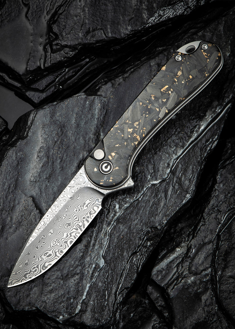 CIVIVI Elementum II Button Lock Damascus Carbon Fiber C18062P-10
