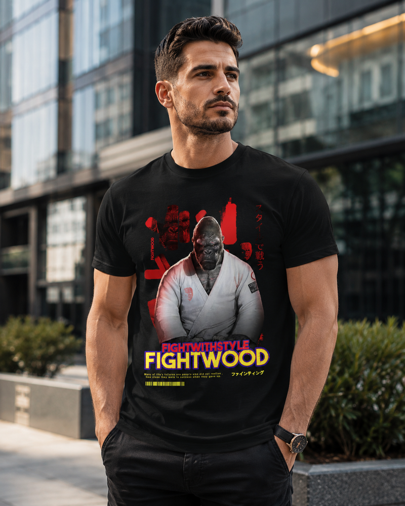 Fightwood Fightwithstyle Gorilla Black Männer Premium T-Shirt, judo, bjj, shirt