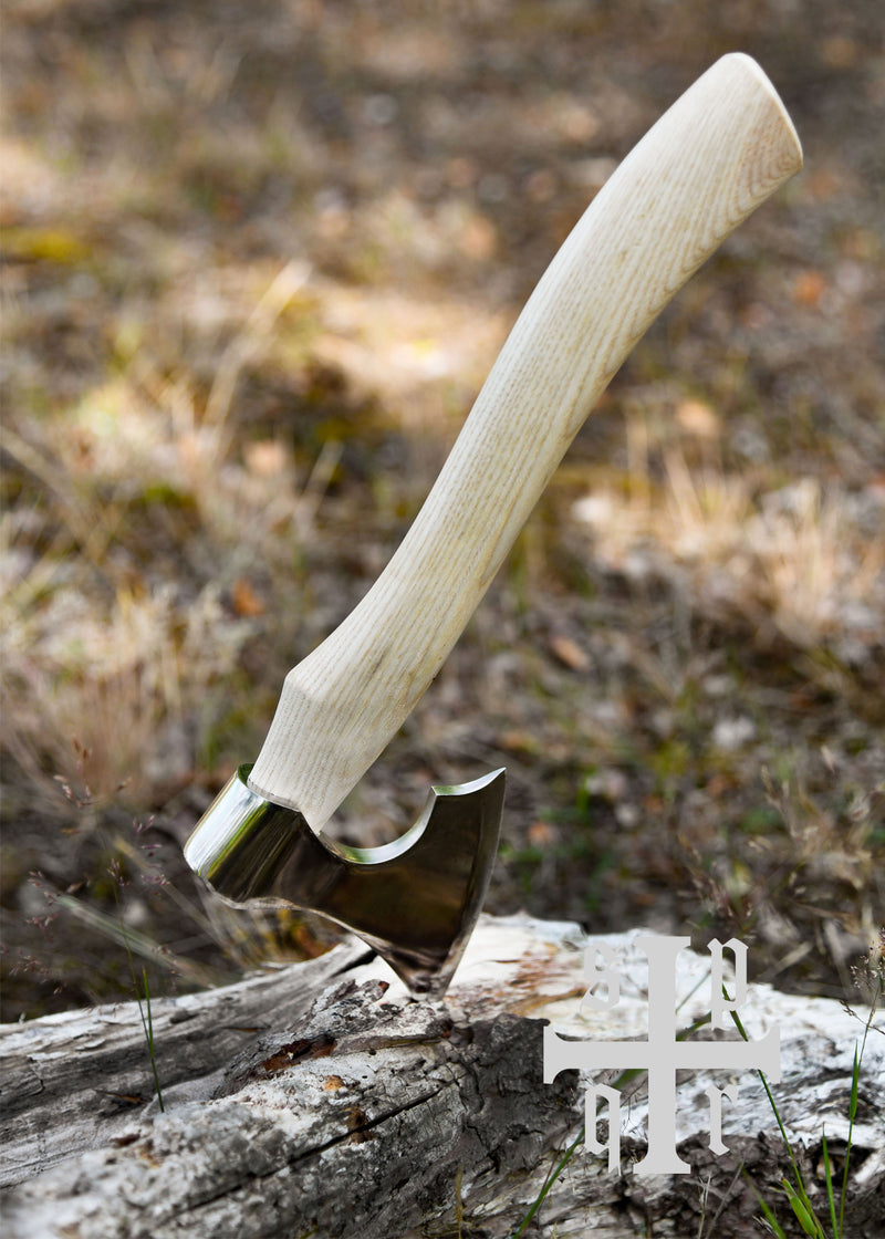 Small Viking Axe 31 cm - Blunt Bearded Axe Made of Carbon Steel & Ash Wood