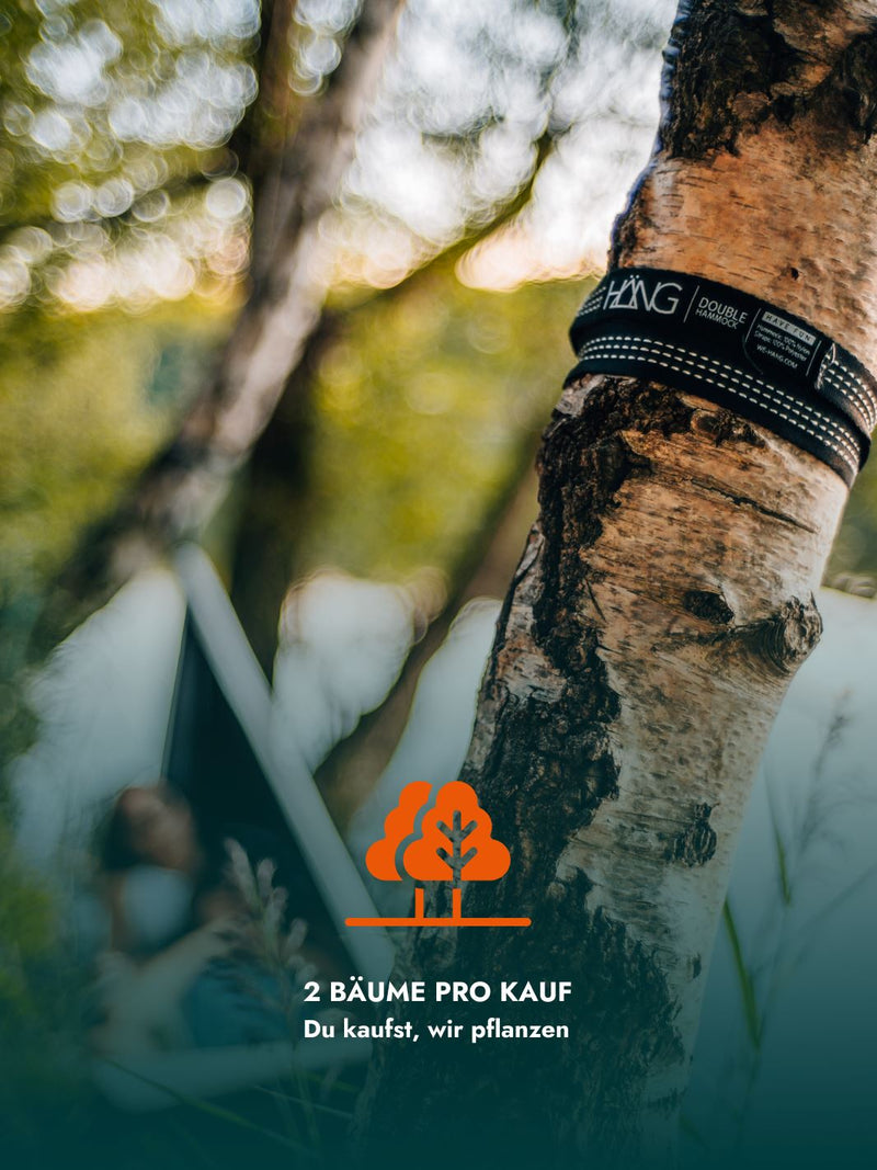 HÄNG Hammock + Suspension – Ultralight (850 g), 2-Person (250 kg+), knot-free setup in 60 sec, sustainable travel hammock
