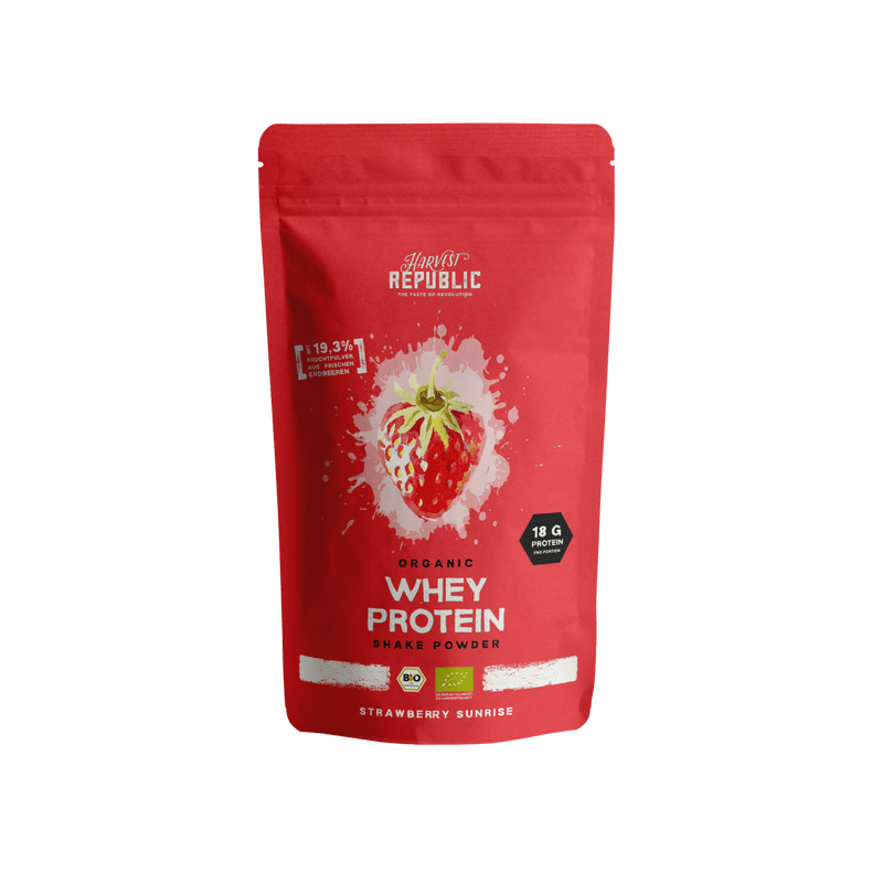 Bio Whey Protein Erdbeere – Strawberry Harvest – 19,3% Bio-Erdbeerpulver (gefriergetrocknet)