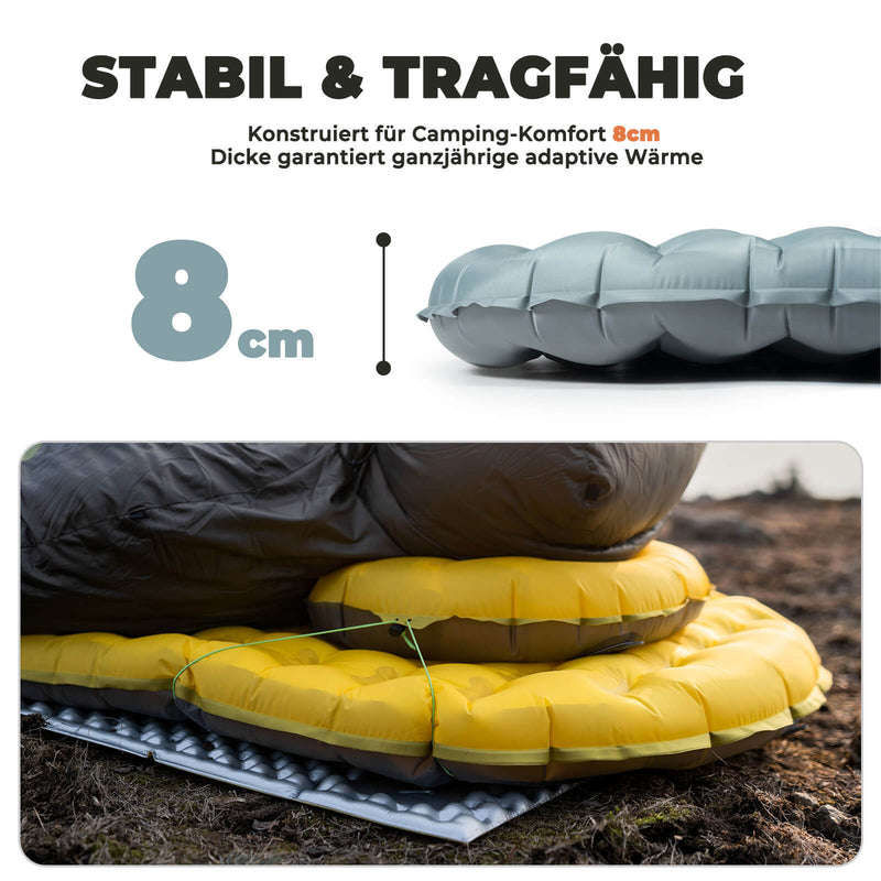 Qunature Aufblasbare Isomatte R 5.0 – Ultraleichte Campingmatte mit 8 cm Komfort