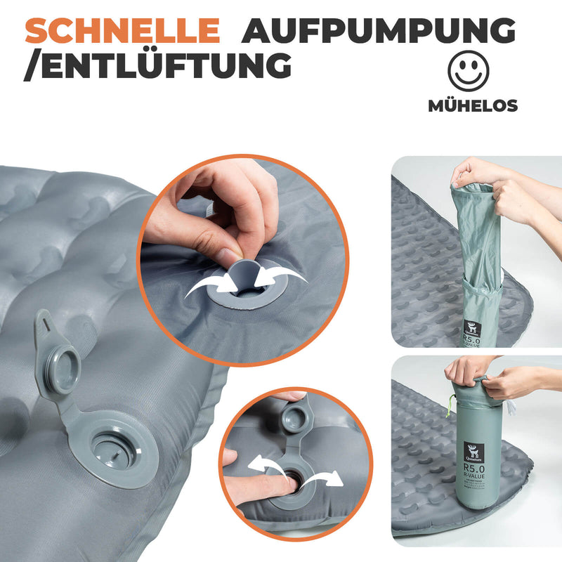 Qunature Aufblasbare Isomatte R 5.0 – Ultraleichte Campingmatte mit 8 cm Komfort