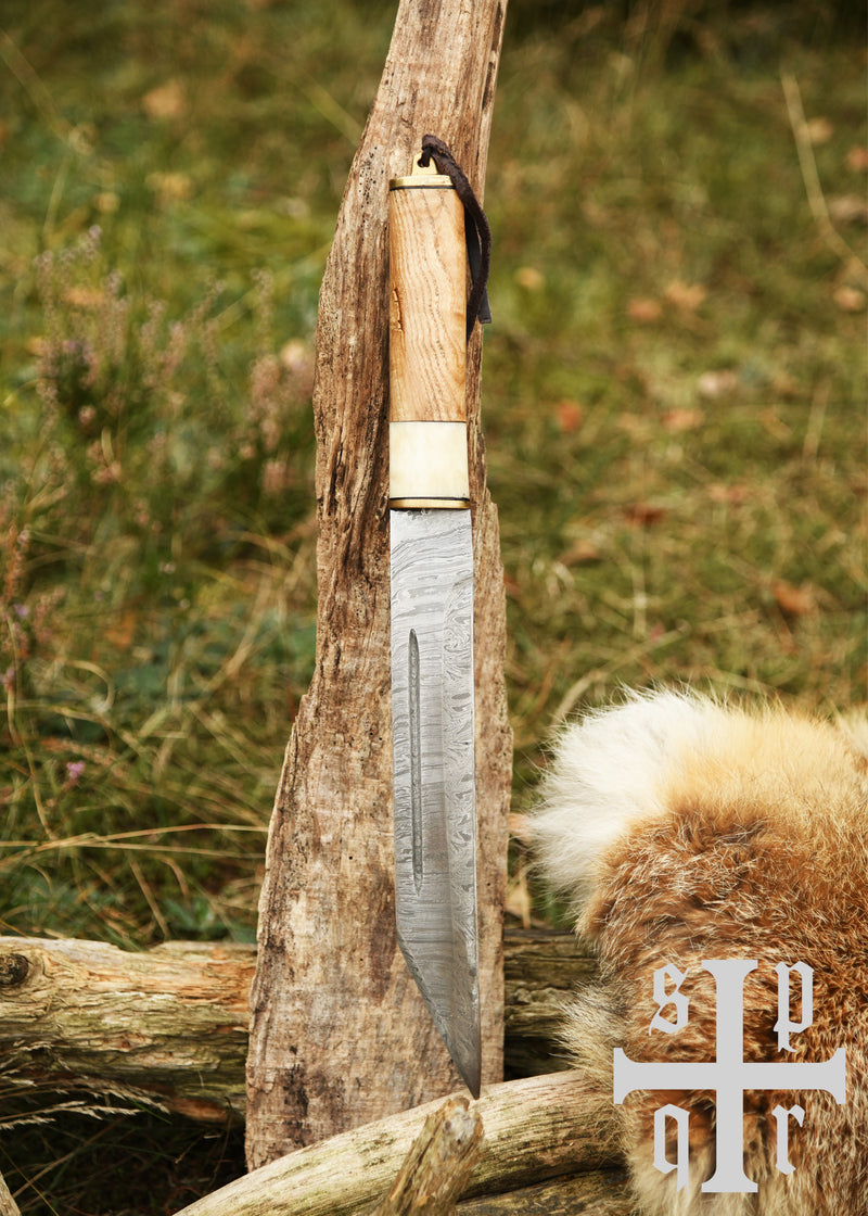 Scramasax / Viking Seax made of 256-layer Damascus steel with wood/bone handle
