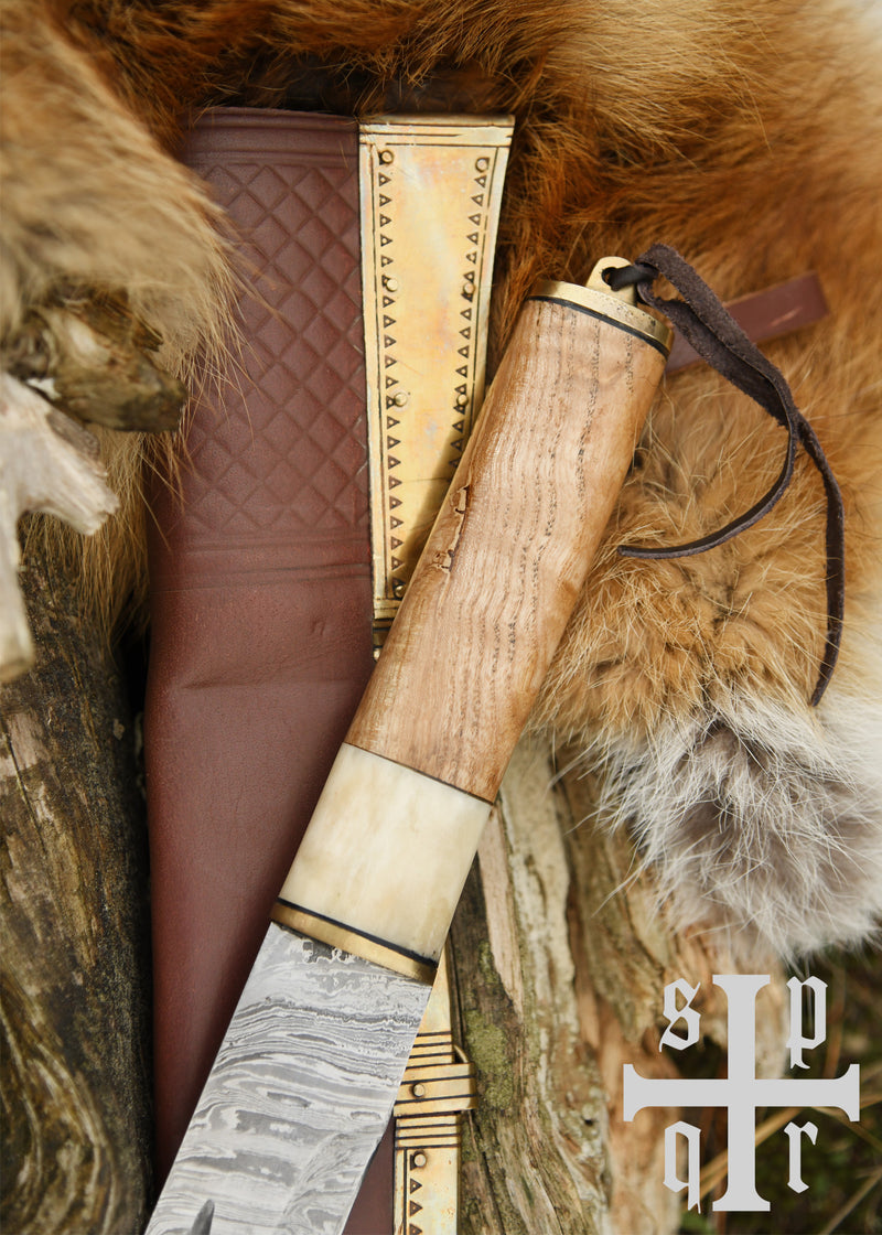 Scramasax / Viking Seax made of 256-layer Damascus steel with wood/bone handle