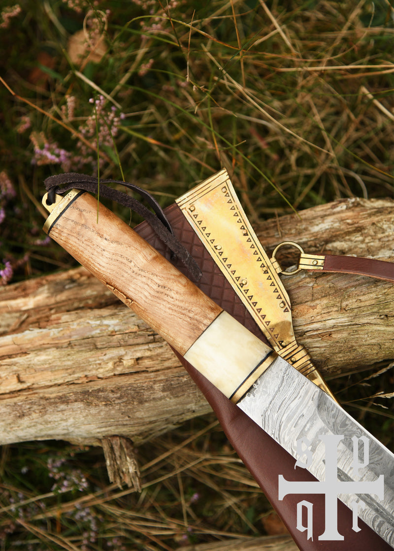 Scramasax / Viking Seax made of 256-layer Damascus steel with wood/bone handle