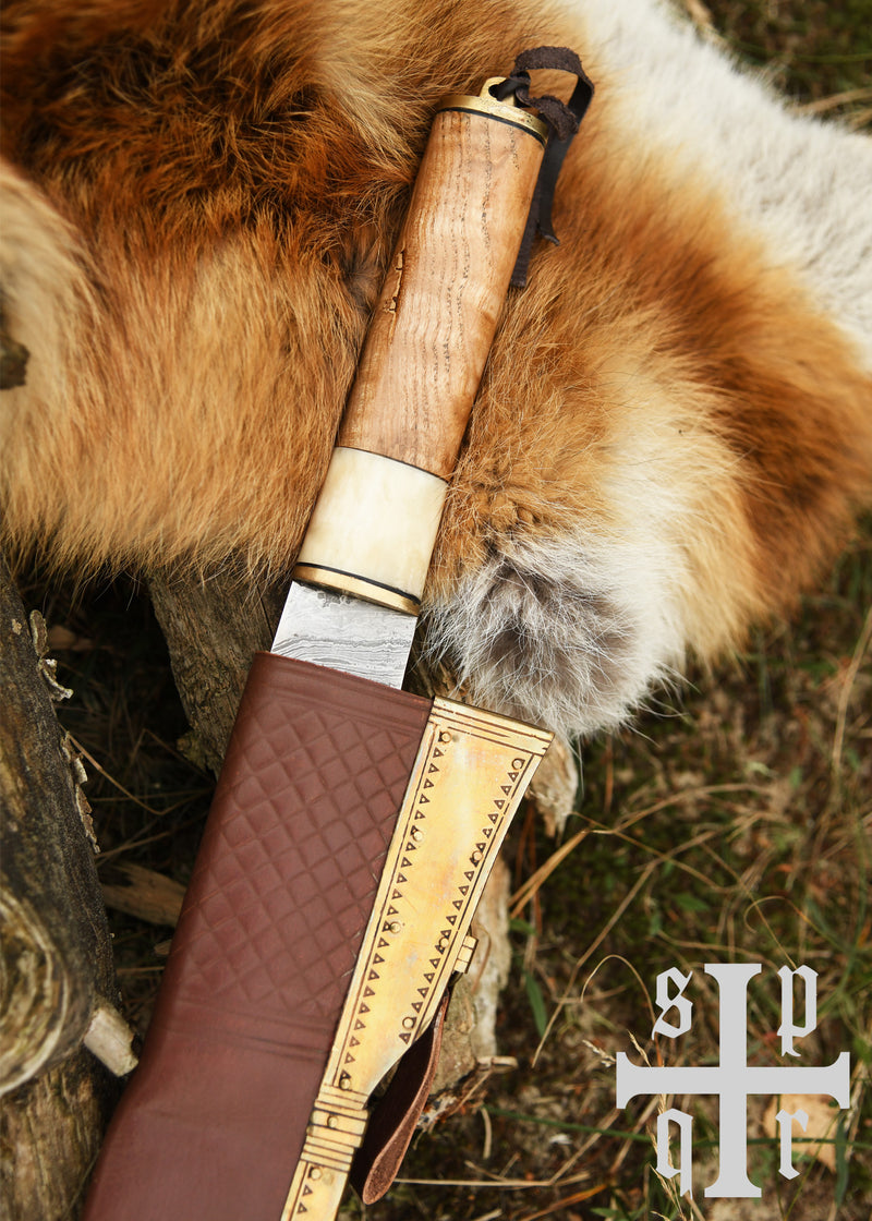 Scramasax / Viking Seax made of 256-layer Damascus steel with wood/bone handle