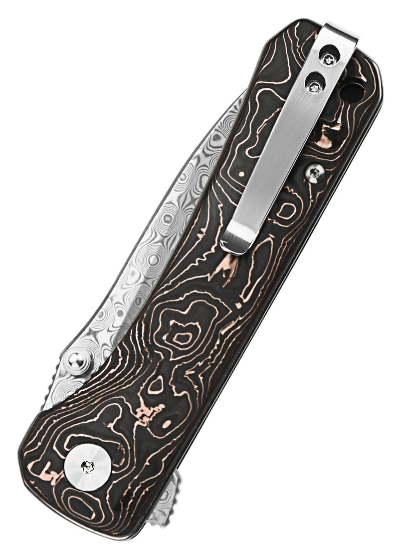 QSP Hawk Damast Taschenmesser | Copper Foil Carbon Fiber