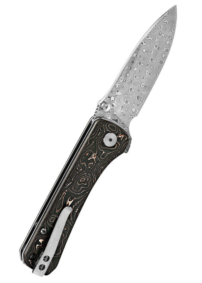 QSP Hawk Damast Taschenmesser | Copper Foil Carbon Fiber