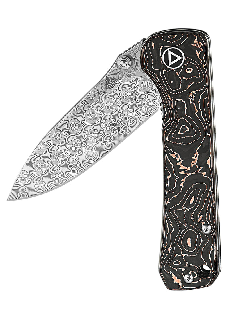 QSP Hawk Damast Taschenmesser | Copper Foil Carbon Fiber