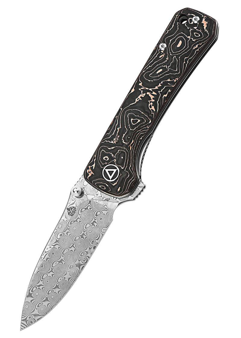 QSP Hawk Damast Taschenmesser | Copper Foil Carbon Fiber
