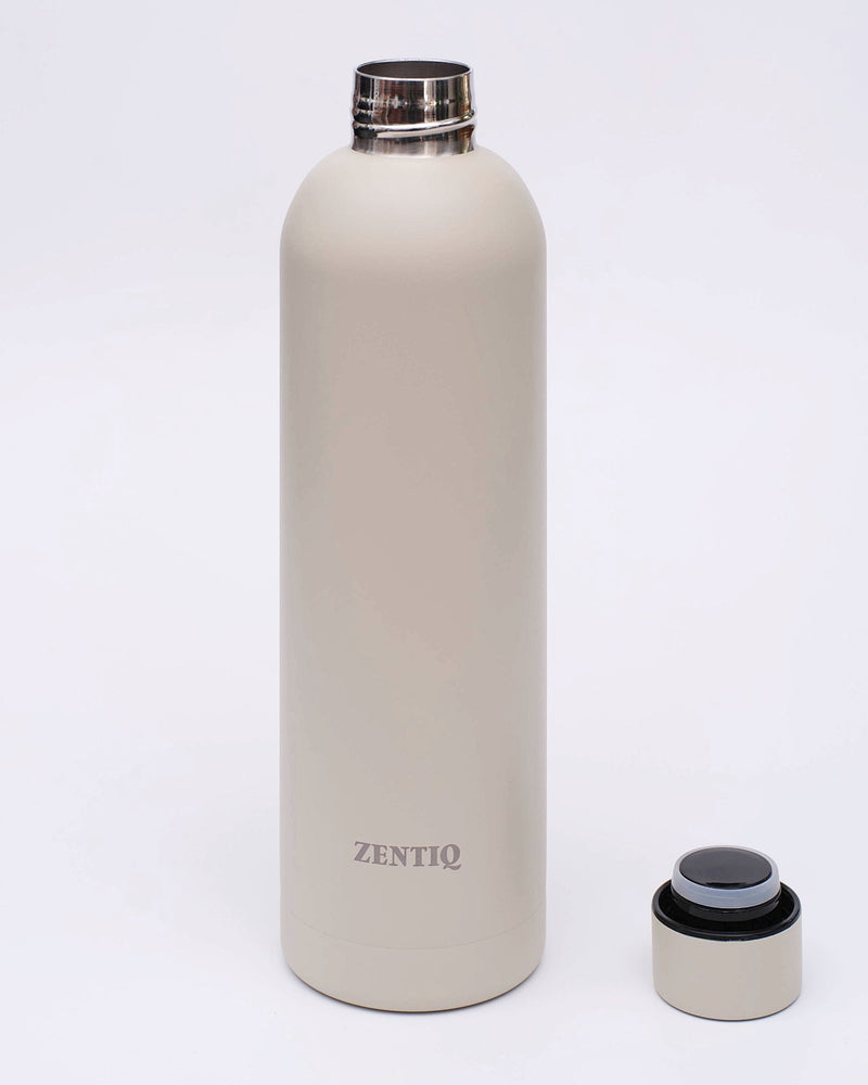 Zentiq Isolierte Edelstahl Trinkflasche für Sport, Yoga & Pilates – Aqua Zen / Greige