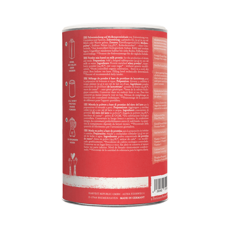 Bio Whey Protein Erdbeere – Strawberry Harvest – 19,3% Bio-Erdbeerpulver (gefriergetrocknet)