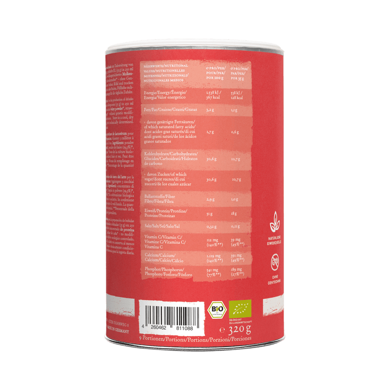 Bio Whey Protein Erdbeere – Strawberry Harvest – 19,3% Bio-Erdbeerpulver (gefriergetrocknet)