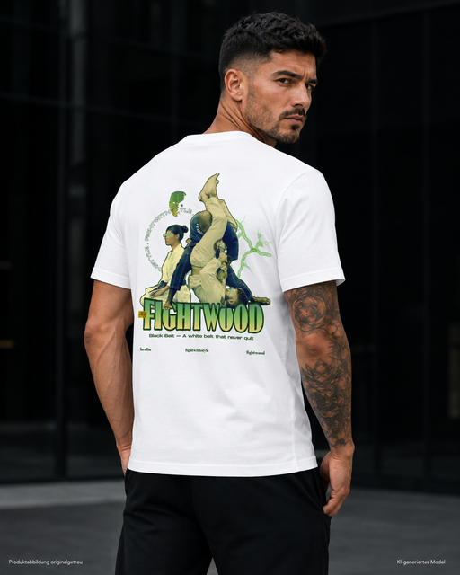 Detailaufnahme des Fightwood BJJ Druckmotivs auf dem Herren Premium T-Shirt