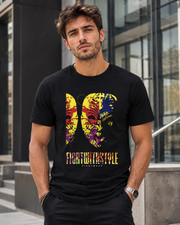 Detailaufnahme des Color Mask Druckmotivs auf dem Fightwood Herren T-Shirt