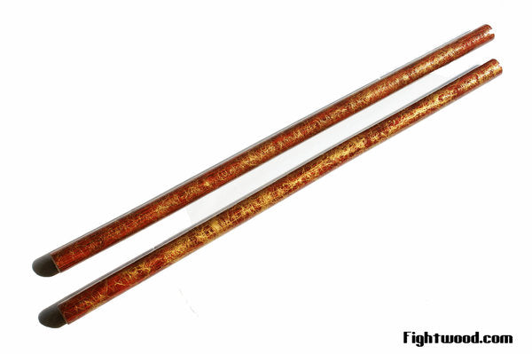 FIGHTWOOD Escrima Kali Arnis Stöcke aus Rattan im Design Red Abstract Art Gold