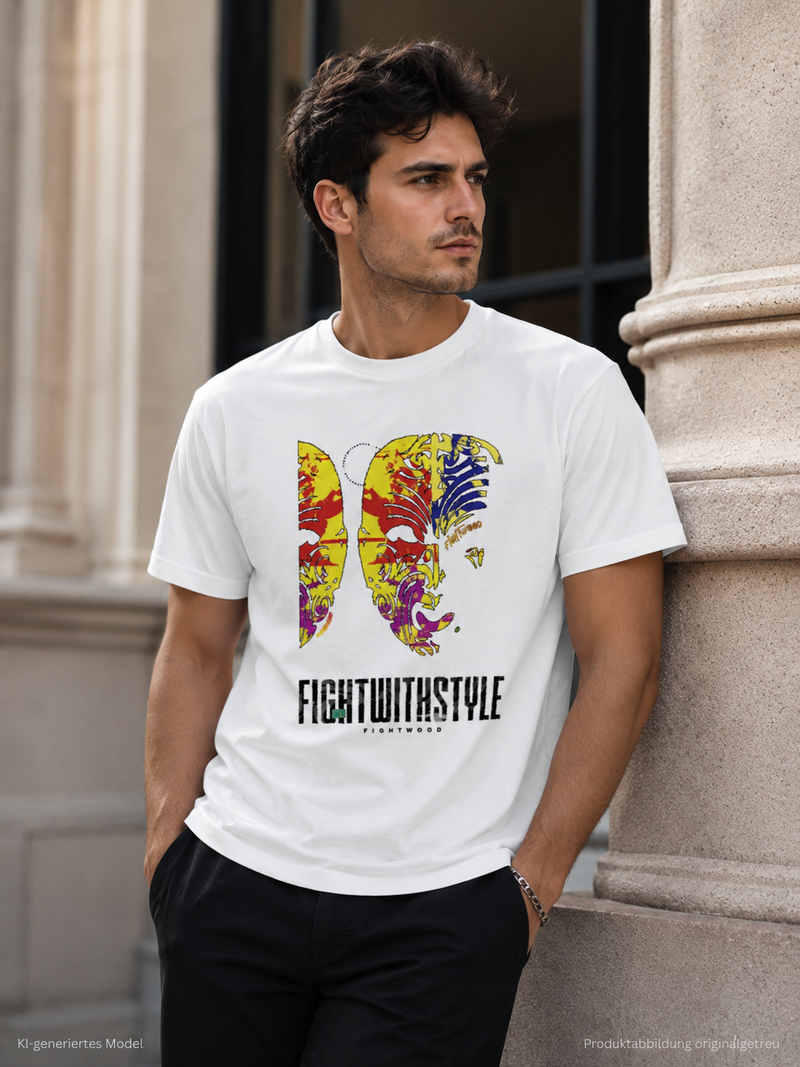 Fightwood Fightwithstyle Color Mask Herren Premium T-Shirt Hell in Vorderansicht