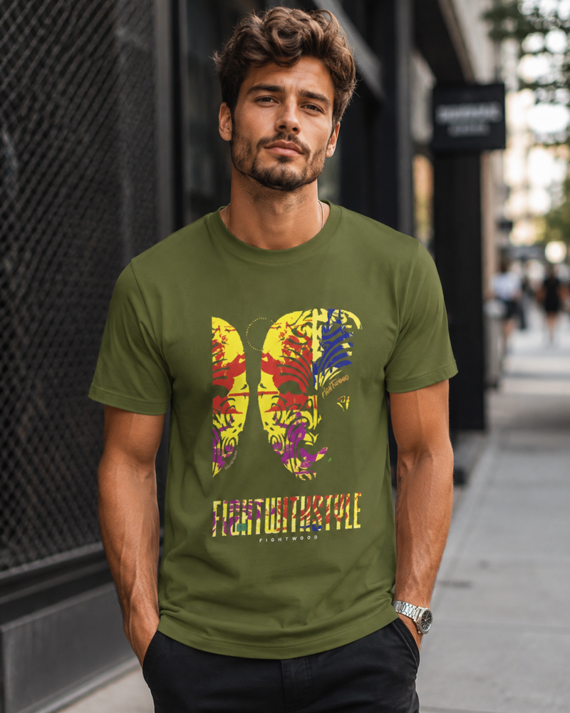 Fightwood Fightwithstyle Color Mask Herren Premium T-Shirt in Vorderansicht