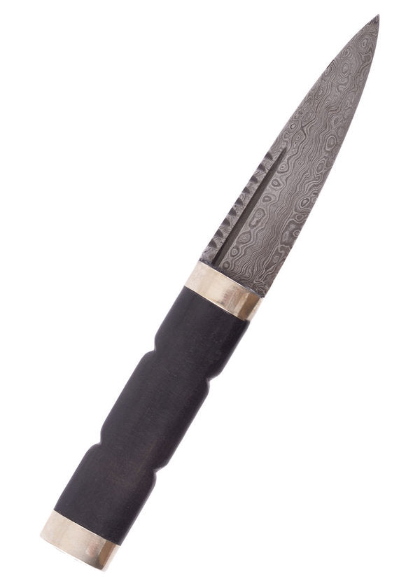 Sgian Dubh mit 512-lagiger Damastklinge und Ebenholzgriff, 10 cm Klinge