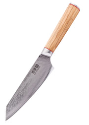 Ha Teikoku Damast Kochmesser mit 20 cm Klinge und Olivenholzgriff