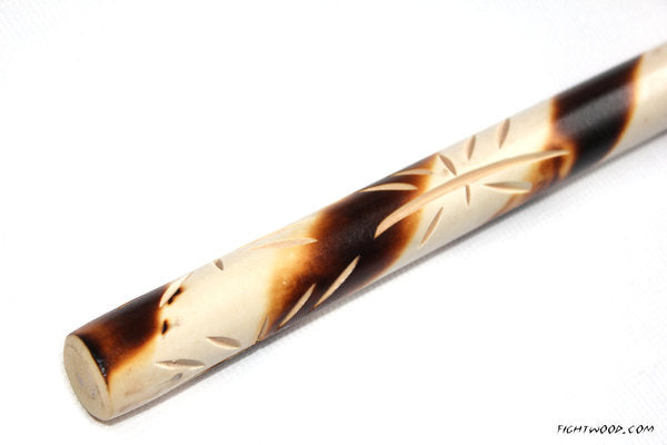 Escrima stick made of privet wood with spiral pattern part hand-engraved