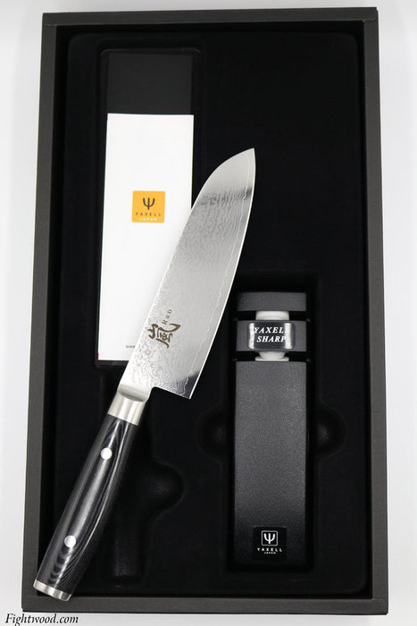 Yaxell Chef's Knife Set Santoku RAN + Knife Sharpener