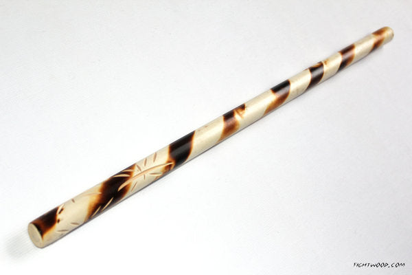 Escrima stick made of privet wood with spiral pattern part hand-engraved