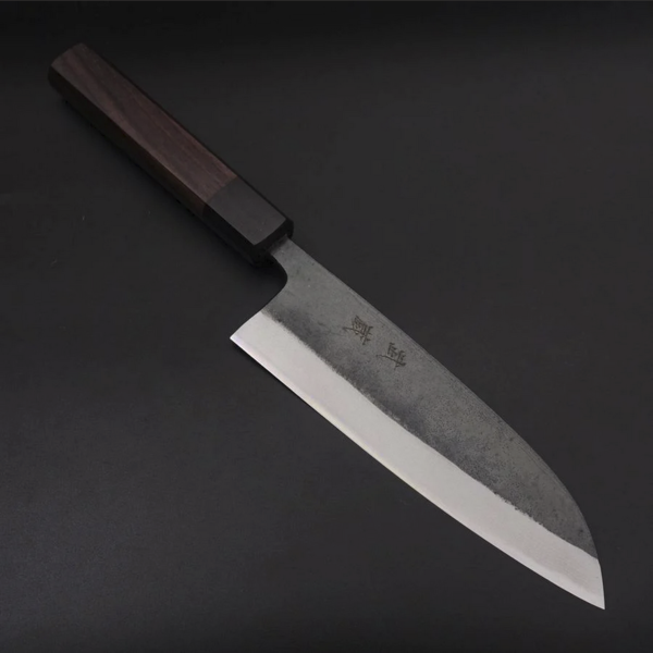 Santoku Blue Steel #2 Kurouchi Damascus Steel Shitan Handle 165mm