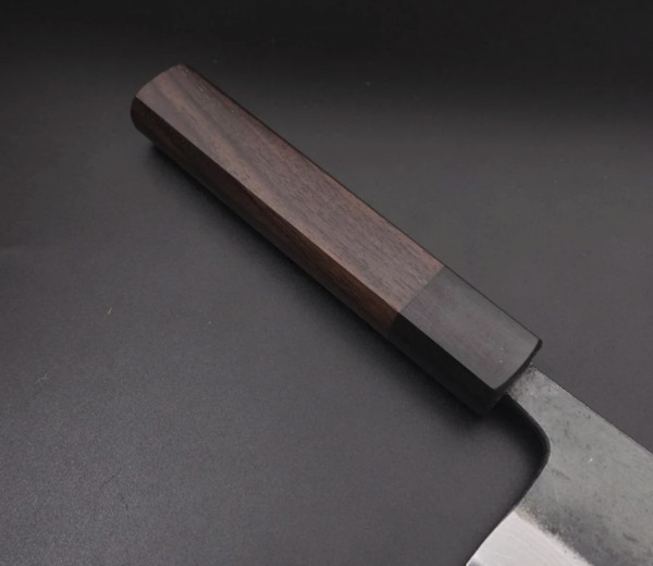 Santoku Blauer Stahl #2 Kurouchi Damaststahl Shitan Griff 165mm