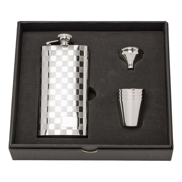 Herbertz pocket flask, gift set, stainless steel, 147 ml, check