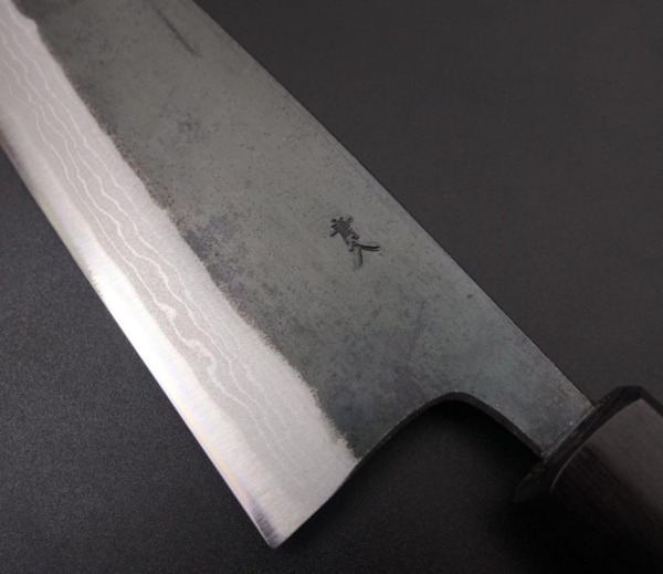 Santoku Blauer Stahl #2 Kurouchi Damaststahl Shitan Griff 165mm