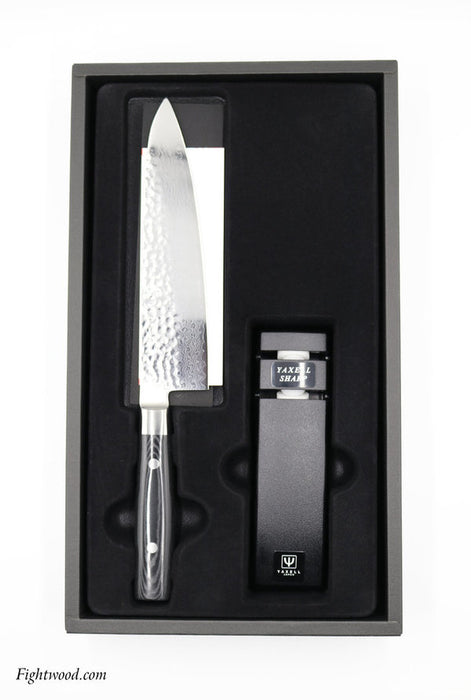 Yaxell chef's knife set chef's knife ZEN + knife sharpener (Damascus blade)