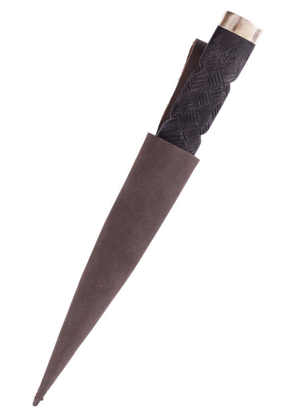 Sgian Dubh – Damascus (512 Layers), Ebony Handle, 10 cm Blade, incl. Leather Sheath – Hand-forged, approx. 19.5 cm