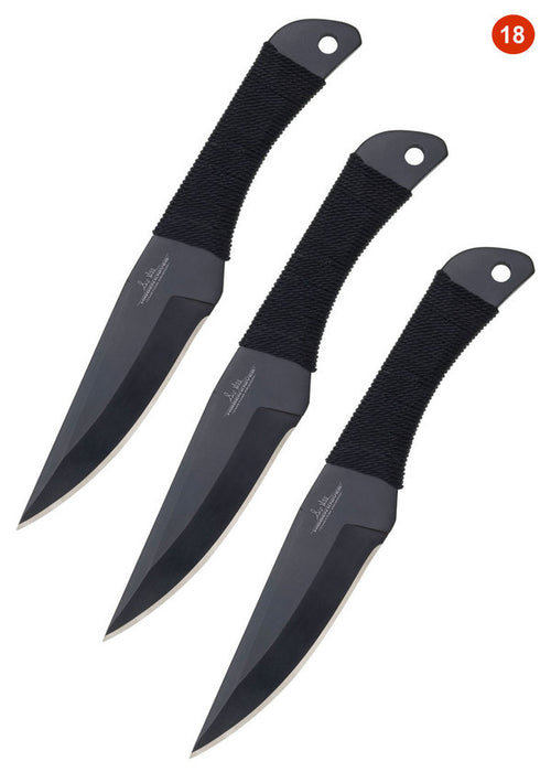 Gil Hibben - Set of 3 throwing knives with cord handle, large, black