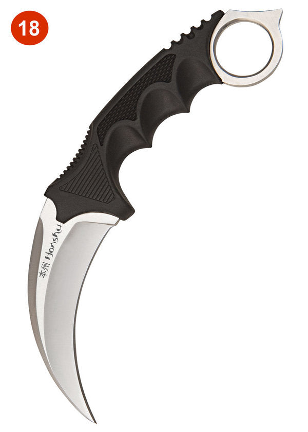 Honshu Karambit knife, silver-colored, with boot sheath