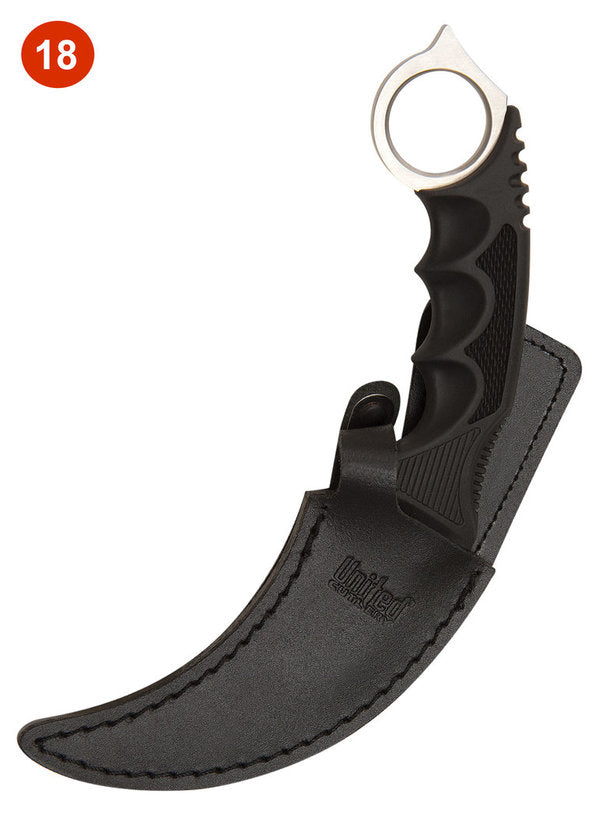 Honshu Karambit knife, silver-colored, with boot sheath